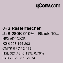 カラーコード: J+S Rasterfaecher - J+S 280K 010% · Black 10% | qconv.com