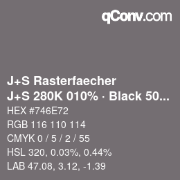 Farbcode: J+S Rasterfaecher - J+S 280K 010% · Black 50% | qconv.com