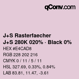 Farbcode: J+S Rasterfaecher - J+S 280K 020% · Black 0% | qconv.com