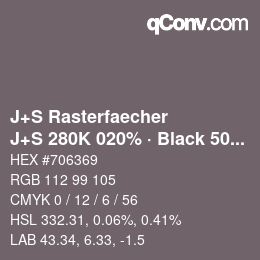 Farbcode: J+S Rasterfaecher - J+S 280K 020% · Black 50% | qconv.com