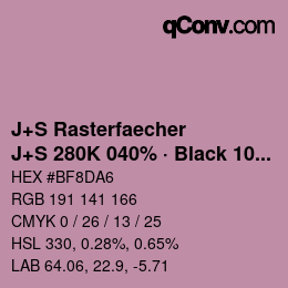 Farbcode: J+S Rasterfaecher - J+S 280K 040% · Black 10% | qconv.com