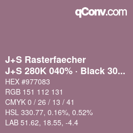 カラーコード: J+S Rasterfaecher - J+S 280K 040% · Black 30% | qconv.com