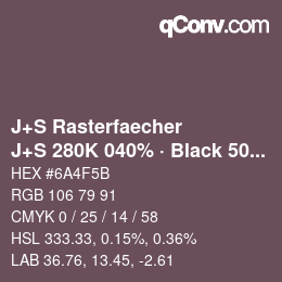 Code couleur: J+S Rasterfaecher - J+S 280K 040% · Black 50% | qconv.com