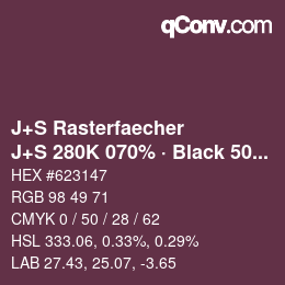 Farbcode: J+S Rasterfaecher - J+S 280K 070% · Black 50% | qconv.com