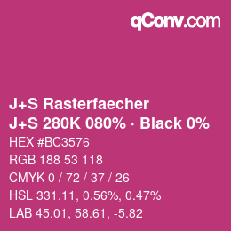 Farbcode: J+S Rasterfaecher - J+S 280K 080% · Black 0% | qconv.com