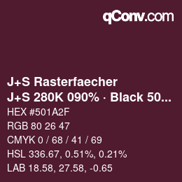 Farbcode: J+S Rasterfaecher - J+S 280K 090% · Black 50% | qconv.com
