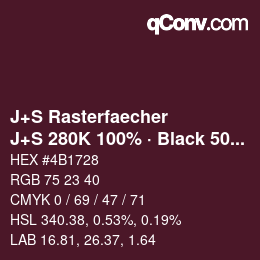 Farbcode: J+S Rasterfaecher - J+S 280K 100% · Black 50% | qconv.com