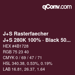 Color code: J+S Rasterfaecher - J+S 280K 100% · Black 50% | qconv.com