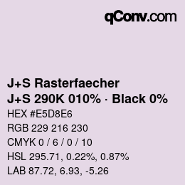 Farbcode: J+S Rasterfaecher - J+S 290K 010% · Black 0% | qconv.com