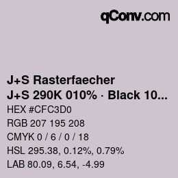 Farbcode: J+S Rasterfaecher - J+S 290K 010% · Black 10% | qconv.com