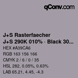 Farbcode: J+S Rasterfaecher - J+S 290K 010% · Black 30% | qconv.com