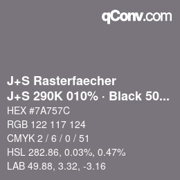カラーコード: J+S Rasterfaecher - J+S 290K 010% · Black 50% | qconv.com