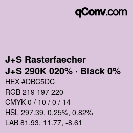 Code couleur: J+S Rasterfaecher - J+S 290K 020% · Black 0% | qconv.com