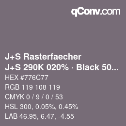 Farbcode: J+S Rasterfaecher - J+S 290K 020% · Black 50% | qconv.com