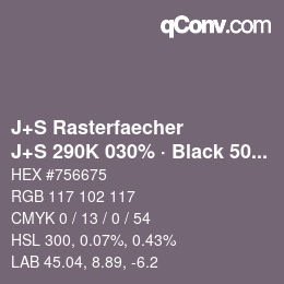 カラーコード: J+S Rasterfaecher - J+S 290K 030% · Black 50% | qconv.com