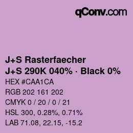 Farbcode: J+S Rasterfaecher - J+S 290K 040% · Black 0% | qconv.com