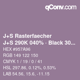 Farbcode: J+S Rasterfaecher - J+S 290K 040% · Black 30% | qconv.com