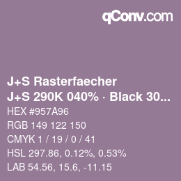 Color code: J+S Rasterfaecher - J+S 290K 040% · Black 30% | qconv.com