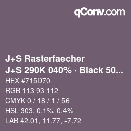 Farbcode: J+S Rasterfaecher - J+S 290K 040% · Black 50% | qconv.com