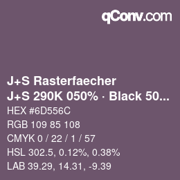 Farbcode: J+S Rasterfaecher - J+S 290K 050% · Black 50% | qconv.com