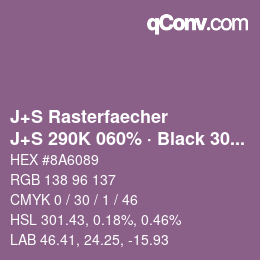 Farbcode: J+S Rasterfaecher - J+S 290K 060% · Black 30% | qconv.com
