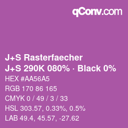 Farbcode: J+S Rasterfaecher - J+S 290K 080% · Black 0% | qconv.com