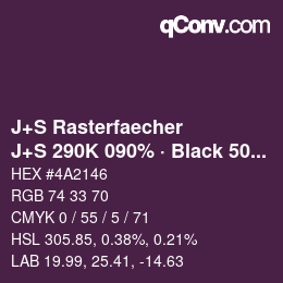 Farbcode: J+S Rasterfaecher - J+S 290K 090% · Black 50% | qconv.com