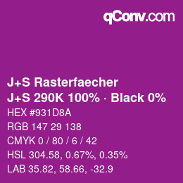 Farbcode: J+S Rasterfaecher - J+S 290K 100% · Black 0% | qconv.com