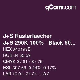 Farbcode: J+S Rasterfaecher - J+S 290K 100% · Black 50% | qconv.com