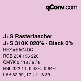 Code couleur: J+S Rasterfaecher - J+S 310K 020% · Black 0% | qconv.com