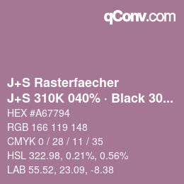 カラーコード: J+S Rasterfaecher - J+S 310K 040% · Black 30% | qconv.com