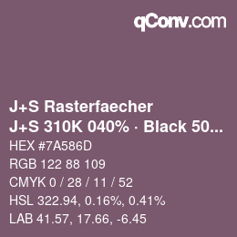 Farbcode: J+S Rasterfaecher - J+S 310K 040% · Black 50% | qconv.com