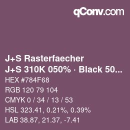 颜色代码: J+S Rasterfaecher - J+S 310K 050% · Black 50% | qconv.com