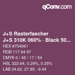 カラーコード: J+S Rasterfaecher - J+S 310K 060% · Black 50% | qconv.com