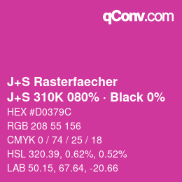 Code couleur: J+S Rasterfaecher - J+S 310K 080% · Black 0% | qconv.com