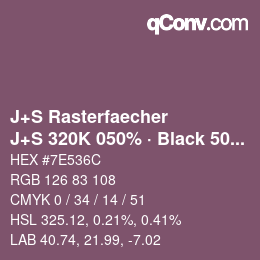 Farbcode: J+S Rasterfaecher - J+S 320K 050% · Black 50% | qconv.com