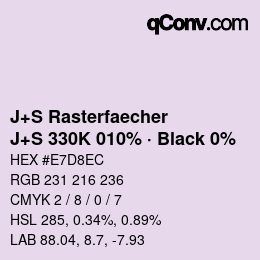 Farbcode: J+S Rasterfaecher - J+S 330K 010% · Black 0% | qconv.com