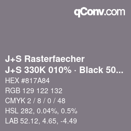 カラーコード: J+S Rasterfaecher - J+S 330K 010% · Black 50% | qconv.com