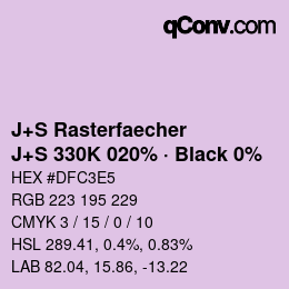 Color code: J+S Rasterfaecher - J+S 330K 020% · Black 0% | qconv.com