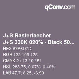 Farbcode: J+S Rasterfaecher - J+S 330K 020% · Black 50% | qconv.com