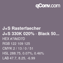 Color code: J+S Rasterfaecher - J+S 330K 020% · Black 50% | qconv.com