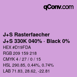 Code couleur: J+S Rasterfaecher - J+S 330K 040% · Black 0% | qconv.com