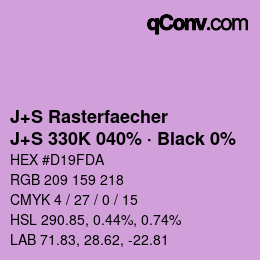 カラーコード: J+S Rasterfaecher - J+S 330K 040% · Black 0% | qconv.com