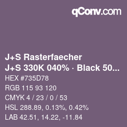 Code couleur: J+S Rasterfaecher - J+S 330K 040% · Black 50% | qconv.com