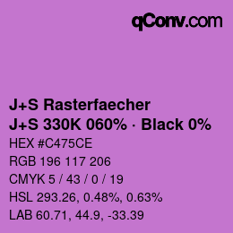 カラーコード: J+S Rasterfaecher - J+S 330K 060% · Black 0% | qconv.com