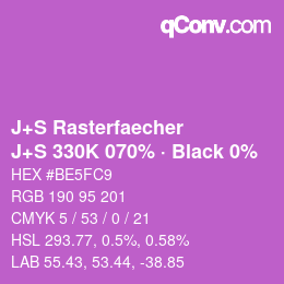 Farbcode: J+S Rasterfaecher - J+S 330K 070% · Black 0% | qconv.com