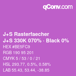 Code couleur: J+S Rasterfaecher - J+S 330K 070% · Black 0% | qconv.com