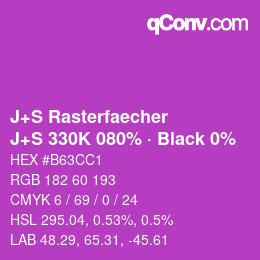 カラーコード: J+S Rasterfaecher - J+S 330K 080% · Black 0% | qconv.com