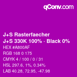 Code couleur: J+S Rasterfaecher - J+S 330K 100% · Black 0% | qconv.com