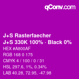 Farbcode: J+S Rasterfaecher - J+S 330K 100% · Black 0% | qconv.com